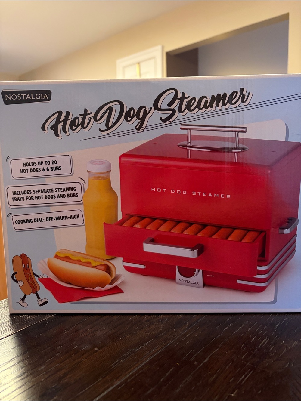 Nostalgia Red Hot Dog Steamer with Retro Chrome Handle